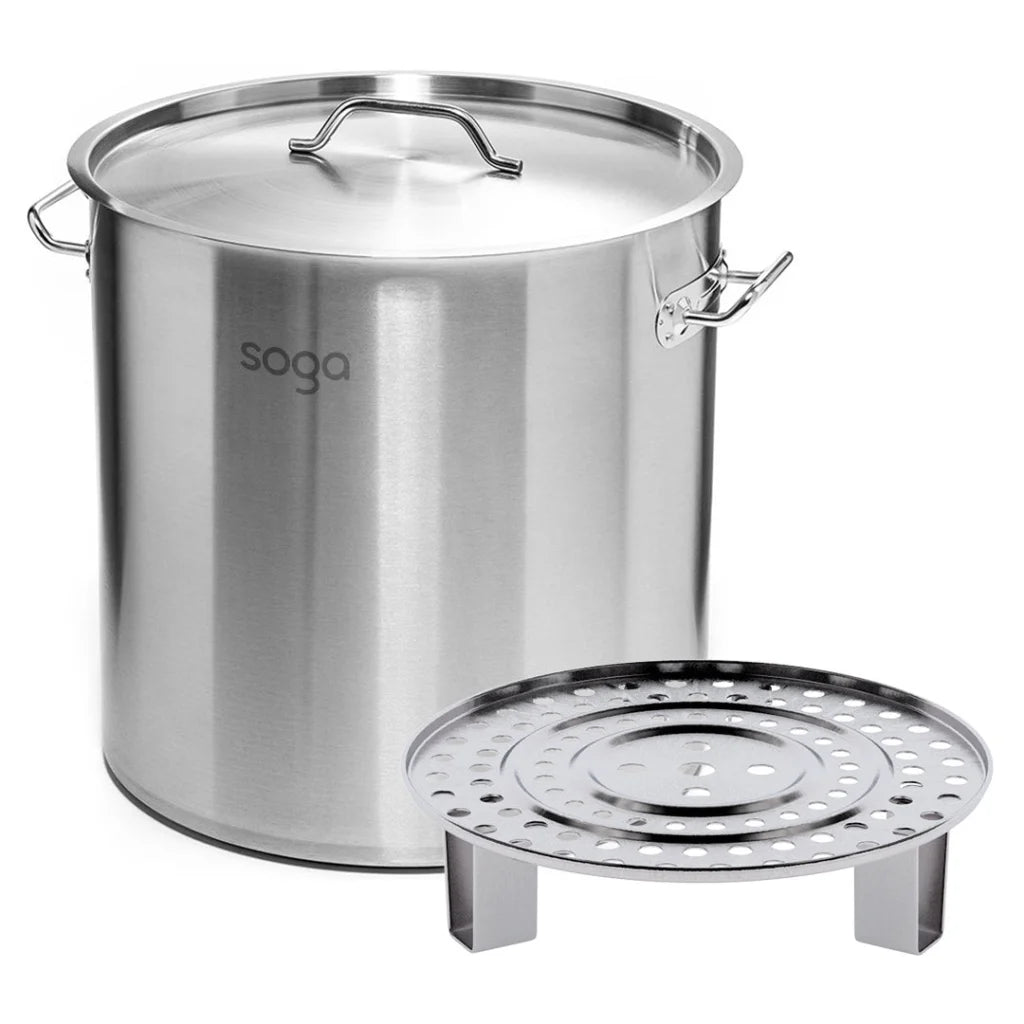 33L Stainless Steel Stock Pot with One Steamer Rack Insert - Premium