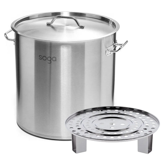 33L Stainless Steel Stock Pot with One Steamer Rack Insert - Premium