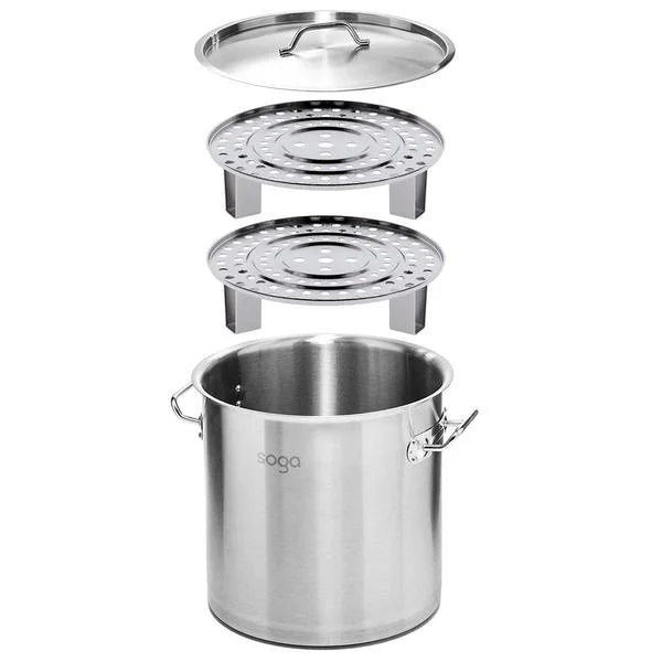 33L Stainless Steel Stock Pot with One Steamer Rack Insert - Premium