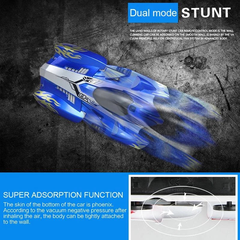 360 Degree Rotating Rc Car with Led Lights - Wall Climber