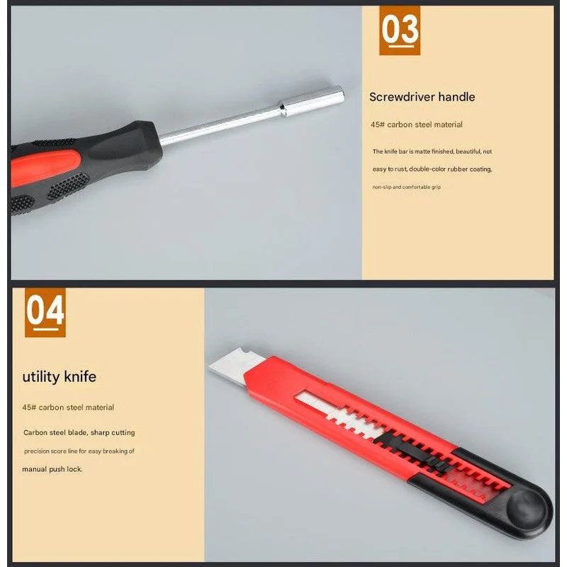 39-Piece Home Tool Kit - Red Carbon Steel Hardware Set