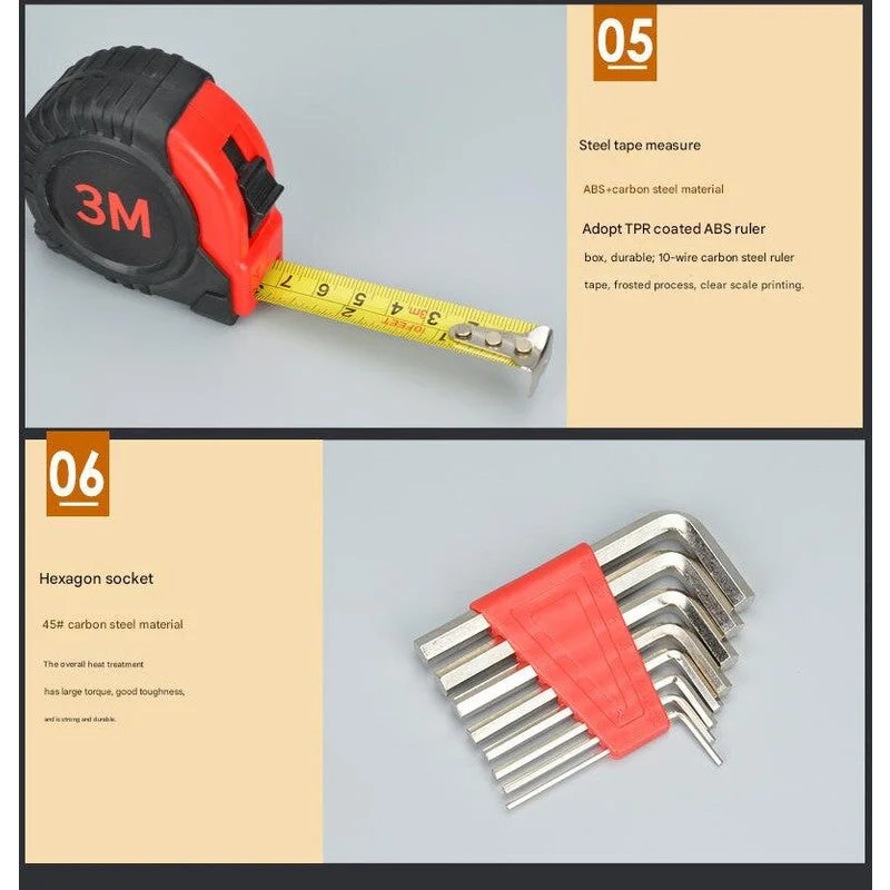 39-Piece Home Tool Kit - Red Carbon Steel Hardware Set