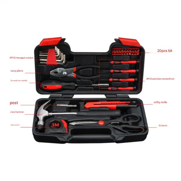 39-Piece Home Tool Kit - Red Carbon Steel Hardware Set