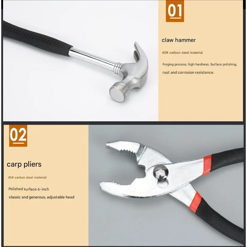 39-Piece Home Tool Kit - Red Carbon Steel Hardware Set