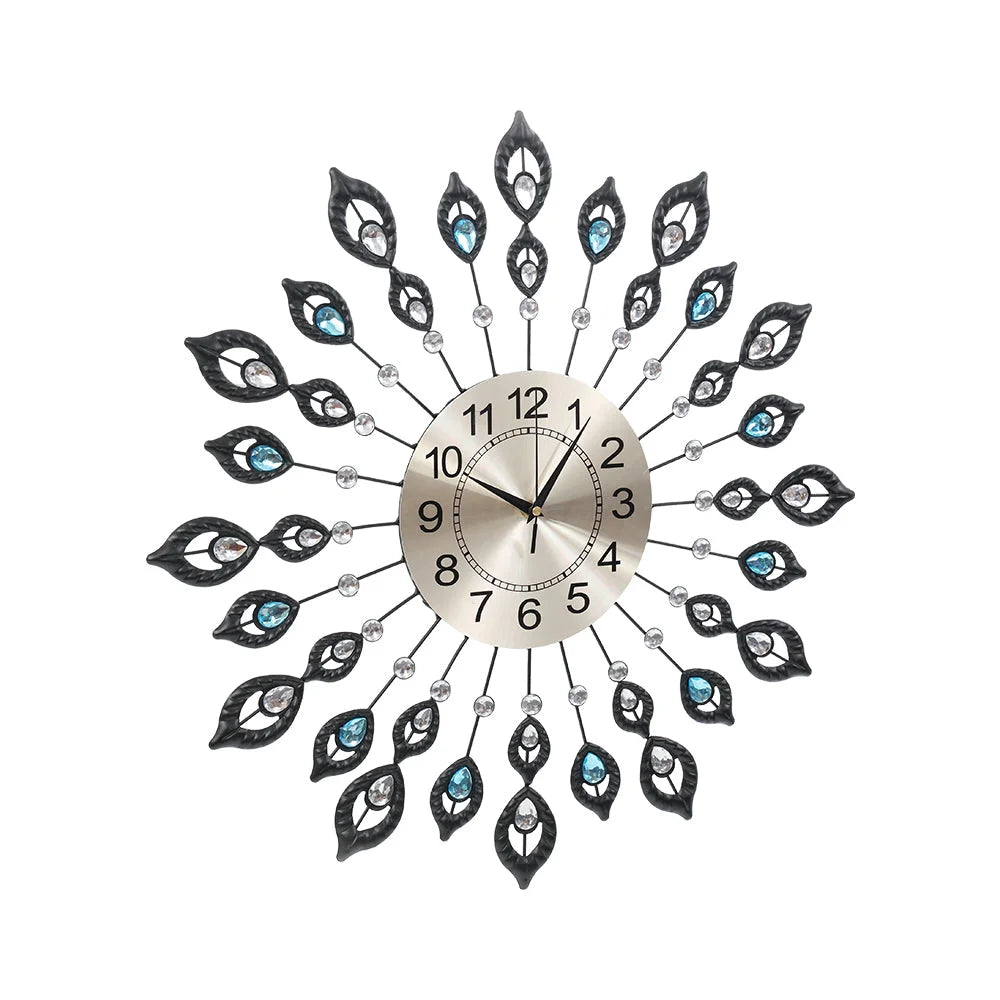 3D Crystal Wall Clock Large Modern Luxury Round Dial Golden Glass