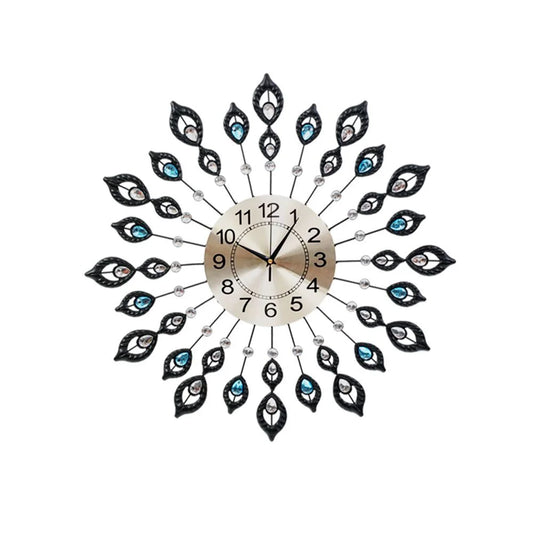 3D Crystal Wall Clock Large Modern Luxury Round Dial Golden