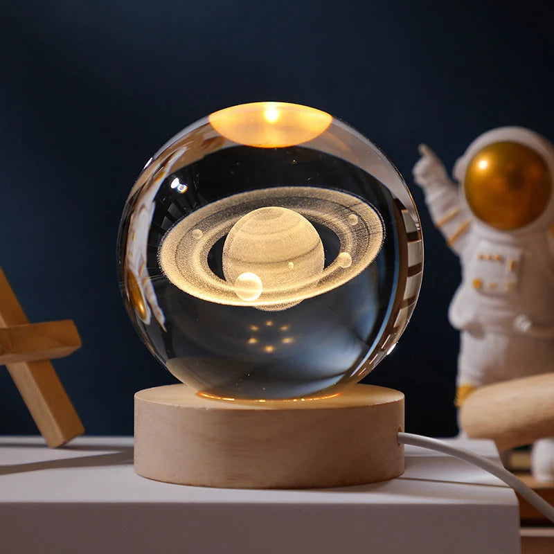 3D Saturn Pattern Crystal Ball Lamp with Round Base & Gift
