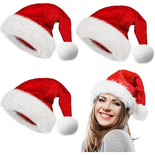3Pack Christmas Santa Hats for Adults - Extra Thicken