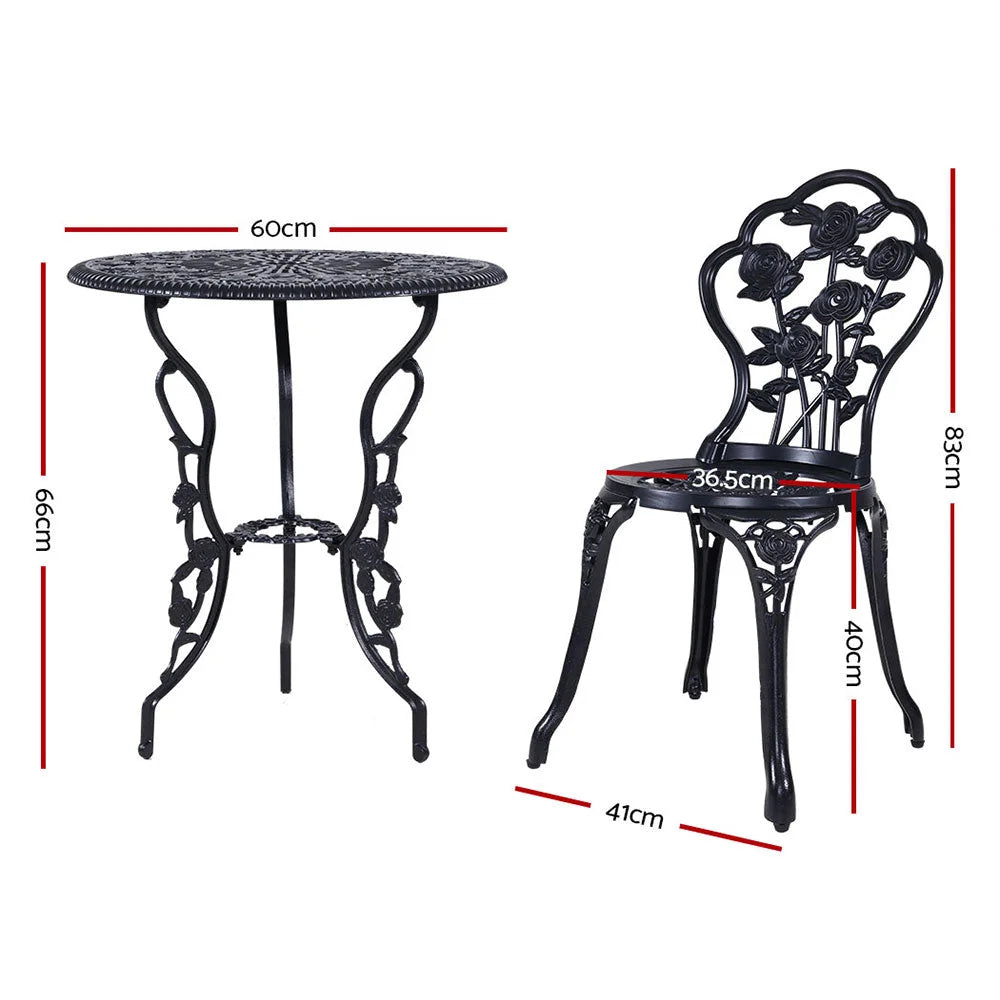 3PC Outdoor Setting Cast Aluminium Bistro Table Chair Patio