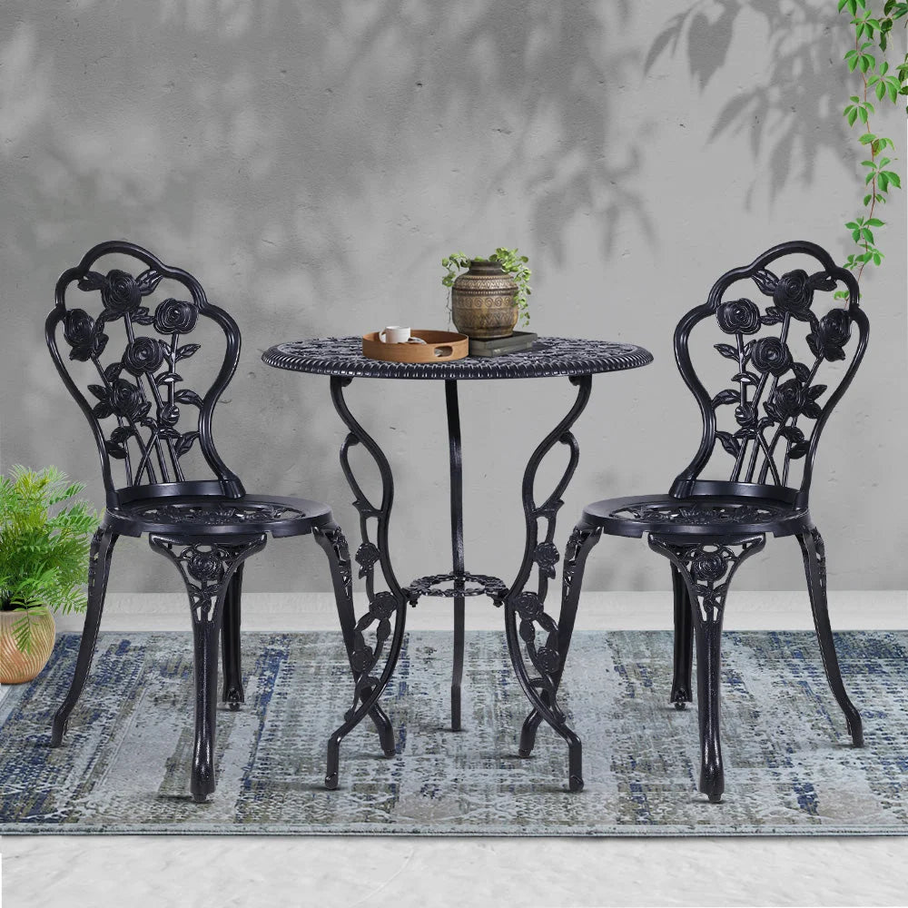 3PC Outdoor Setting Cast Aluminium Bistro Table Chair Patio