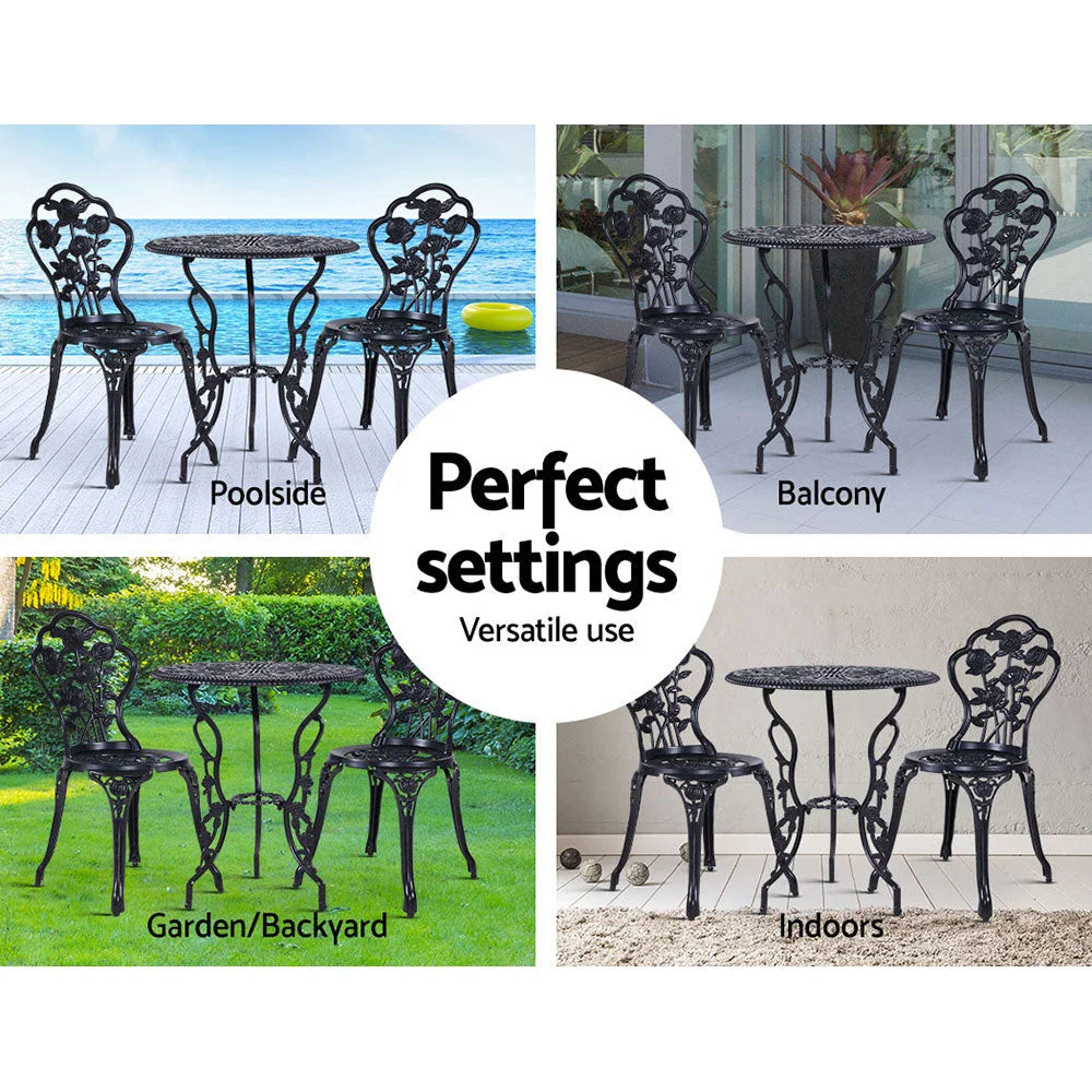 3PC Outdoor Setting Cast Aluminium Bistro Table Chair Patio
