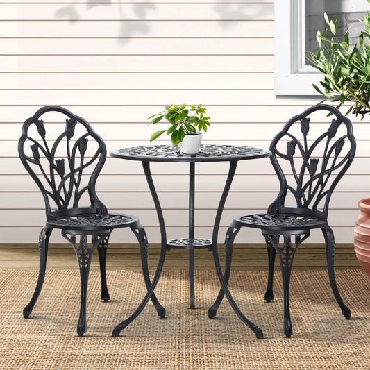 3PC Outdoor Setting Cast Aluminium Bistro Table Chair Patio
