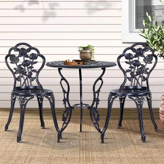 3PC Outdoor Setting Cast Aluminium Bistro Table Chair Patio