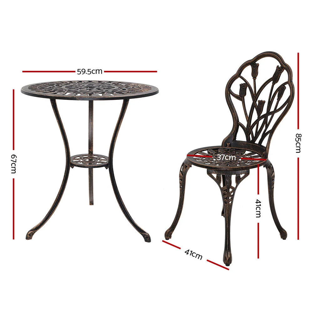 3PC Outdoor Setting Cast Aluminium Bistro Table Chair Patio
