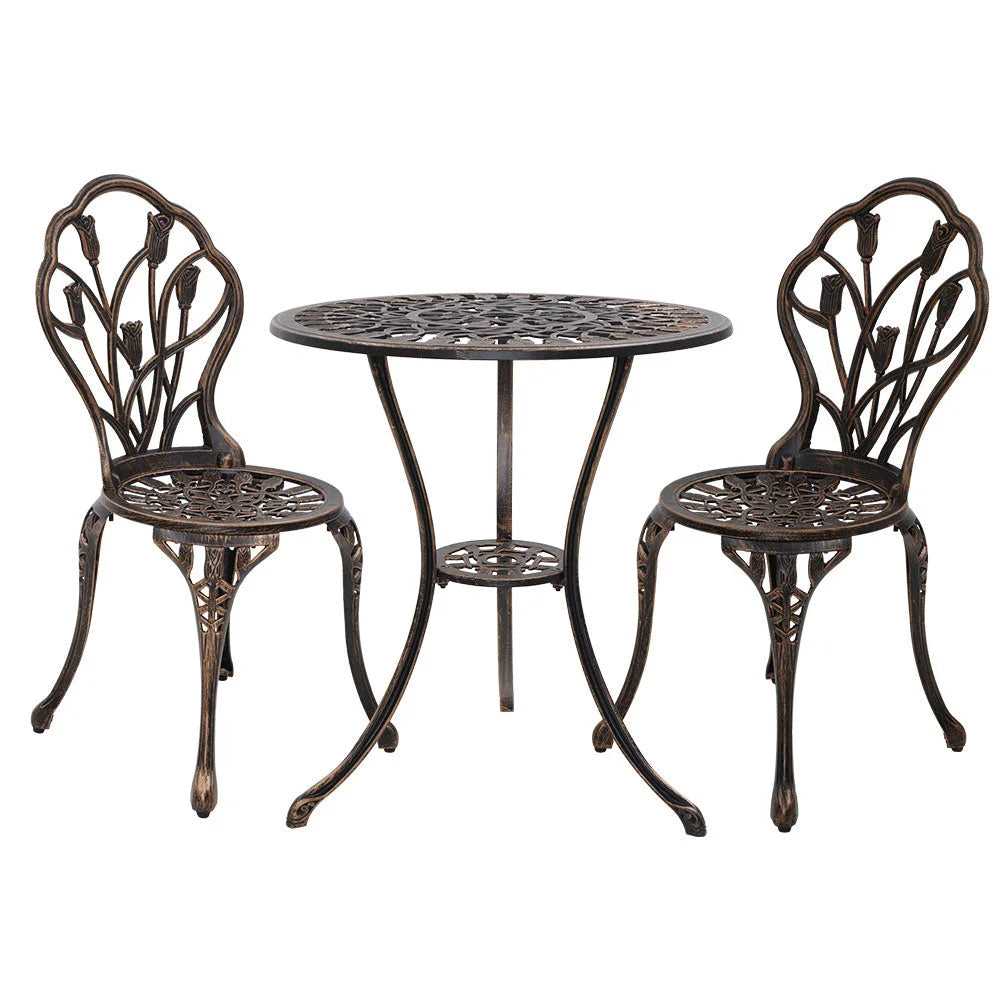 3PC Outdoor Setting Cast Aluminium Bistro Table Chair Patio