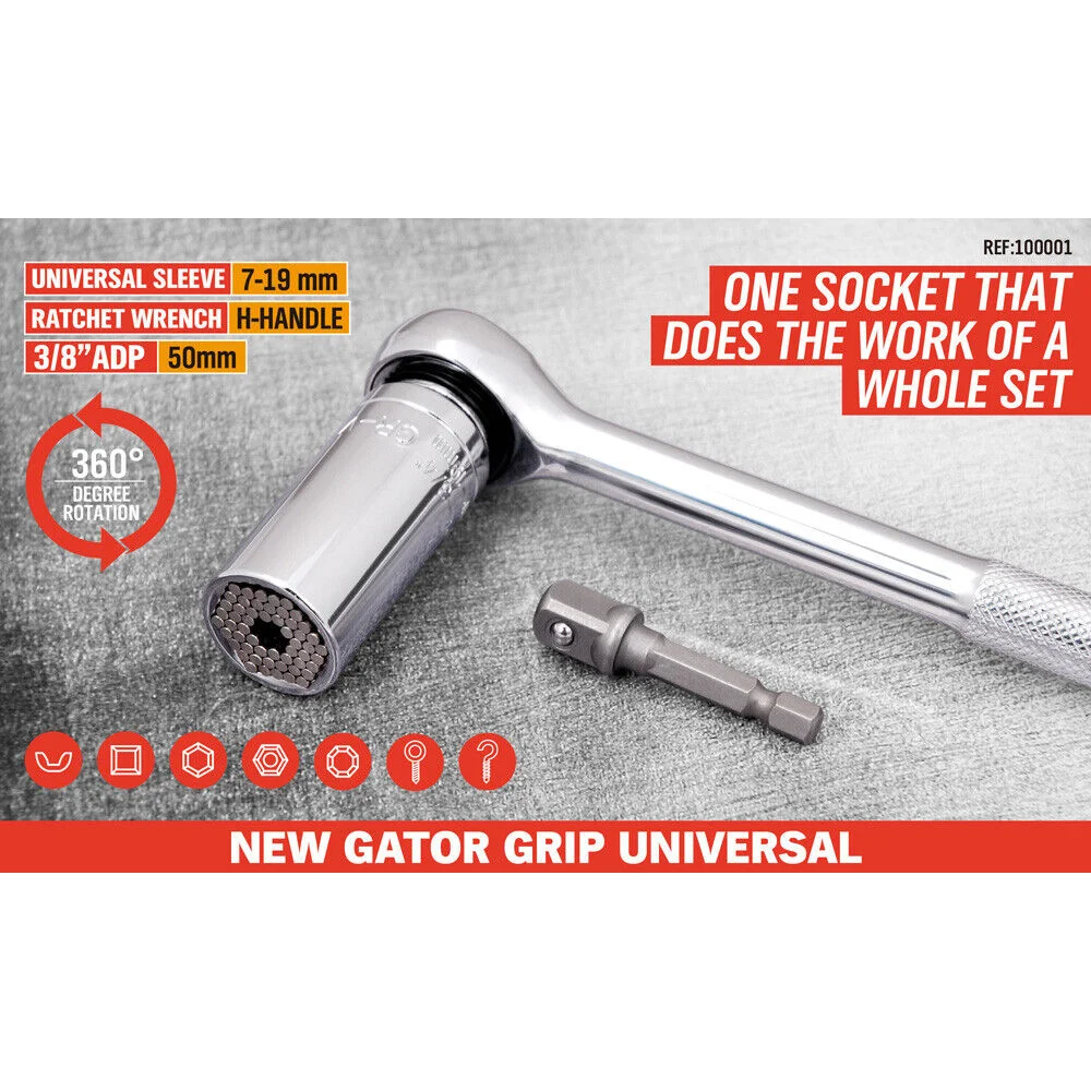 3Pc Universal Socket Wrench Set Power Drill Adaptor Gator