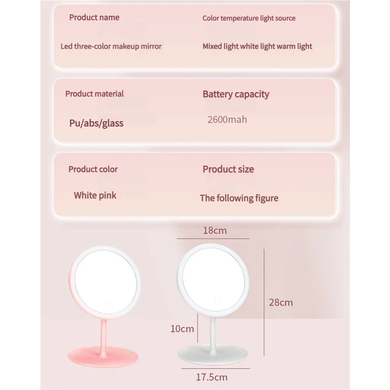3PCS LED Makeup Mirror with Lights - Portable Tabletop