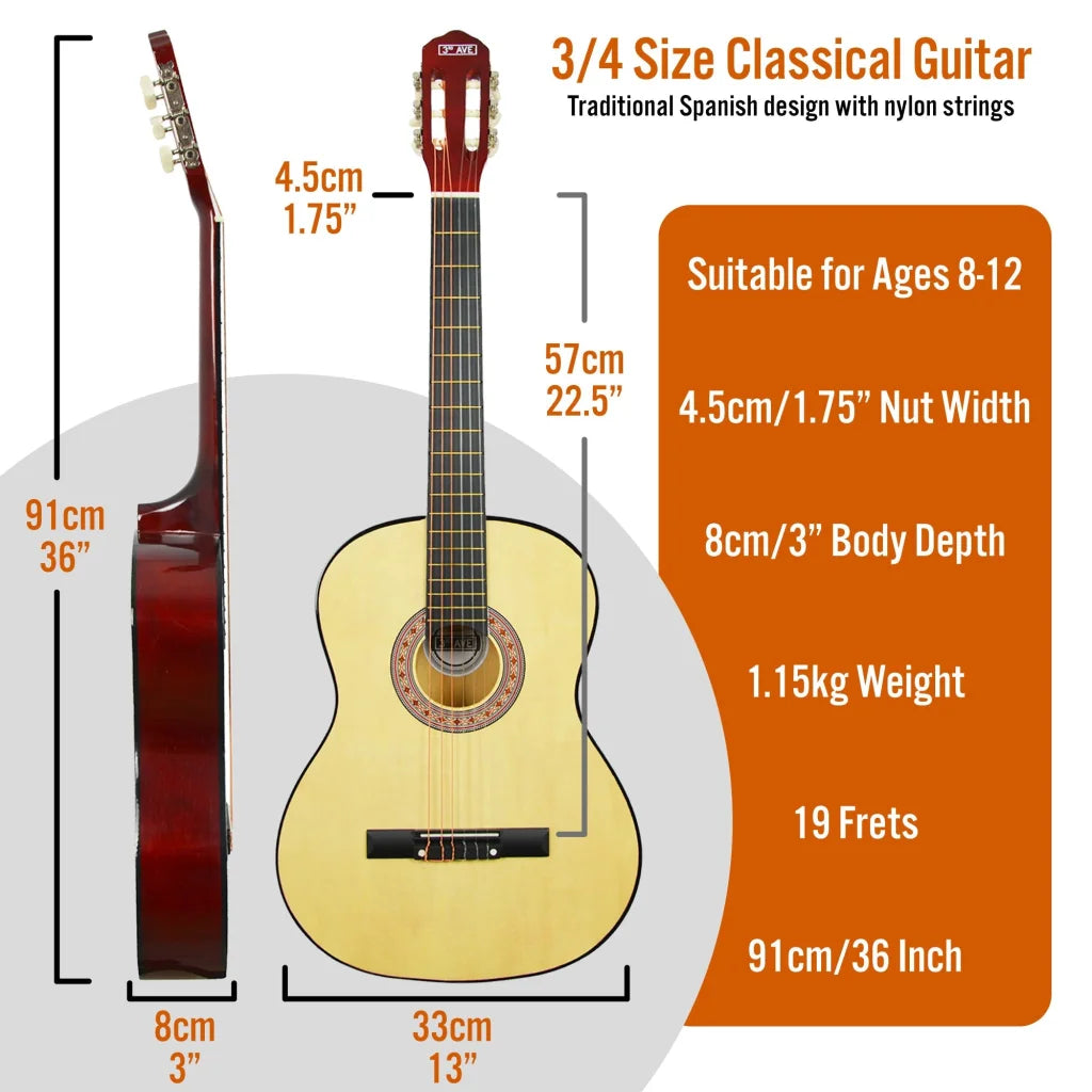 3rd Avenue 3/4 Size Classical Guitar Pack - Natural - Audio