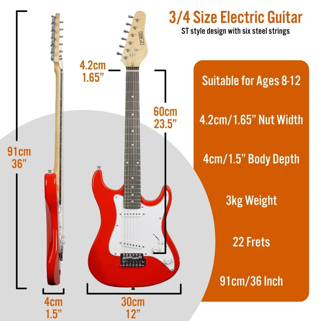 3rd Avenue 3/4 Size Electric Guitar - Red - Audio & Video >