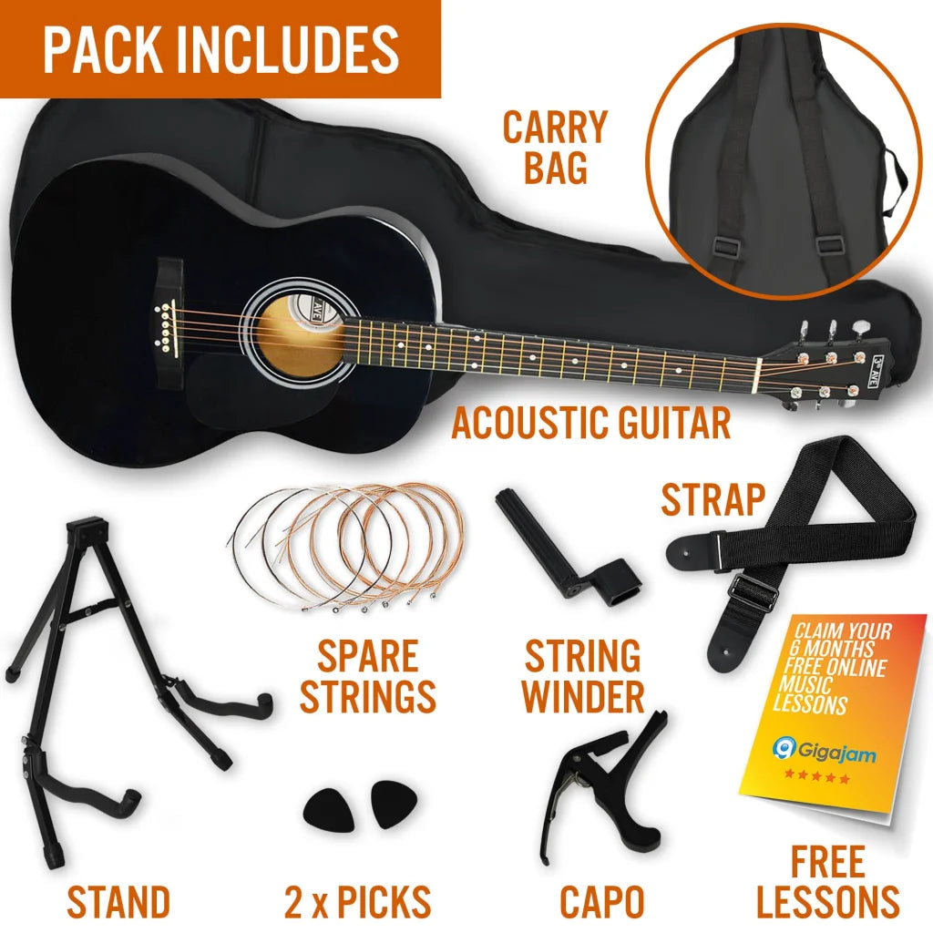 3rd Avenue Acoustic Guitar Premium Pack - Black - Audio &