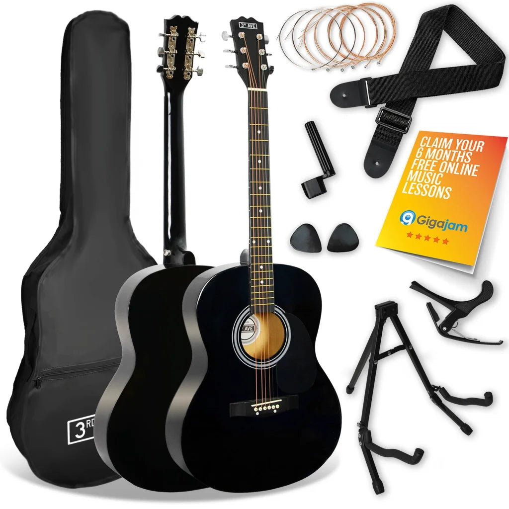 3rd Avenue Acoustic Guitar Premium Pack - Black - Audio &