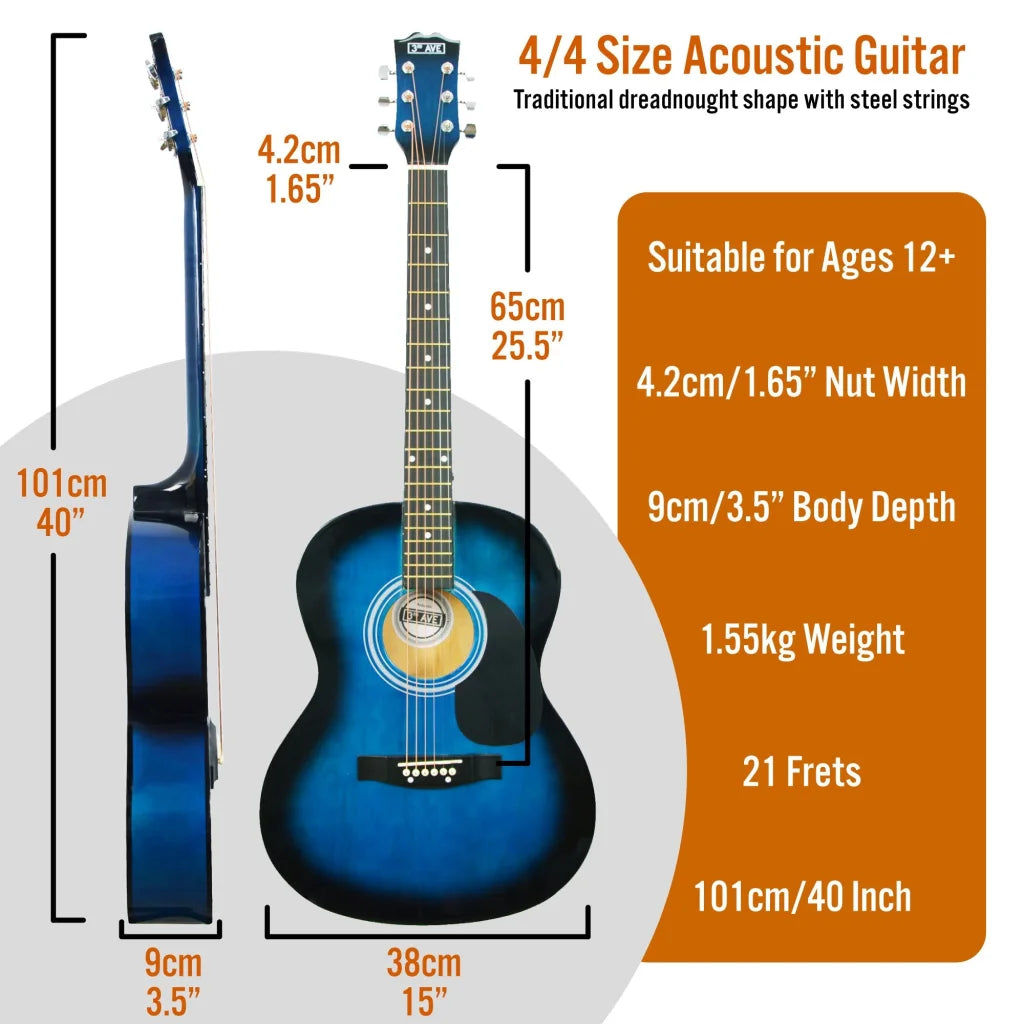 3rd Avenue Acoustic Guitar Premium Pack - Blueburst - Audio