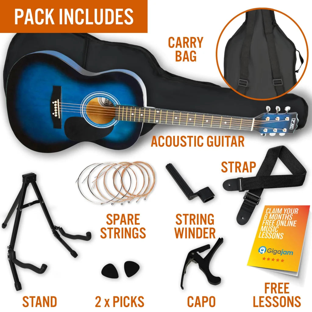 3rd Avenue Acoustic Guitar Premium Pack - Blueburst - Audio