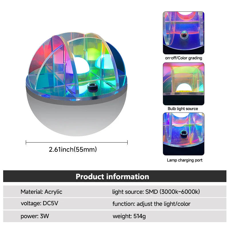 3W LED Acrylic Crystal Ball Night Light with Adjustable