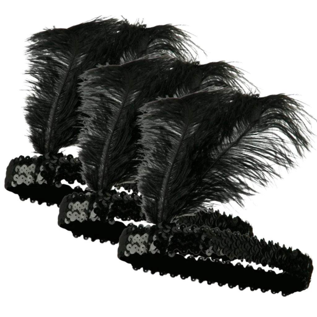 3x 1920s FLAPPER HEADBAND Headpiece Feather Sequin