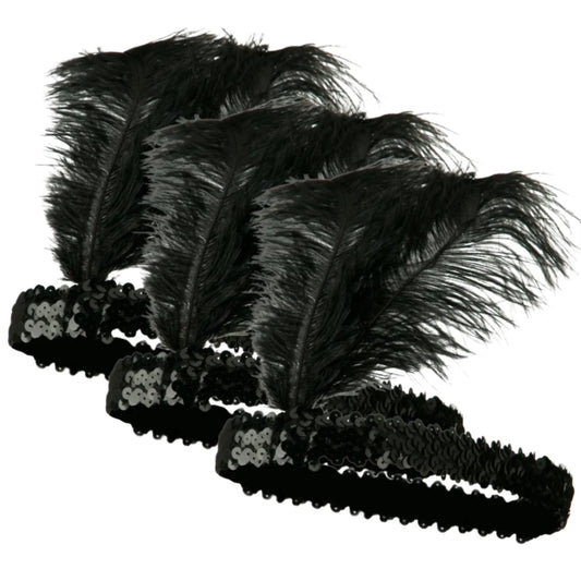 3x 1920s FLAPPER HEADBAND Headpiece Feather Sequin