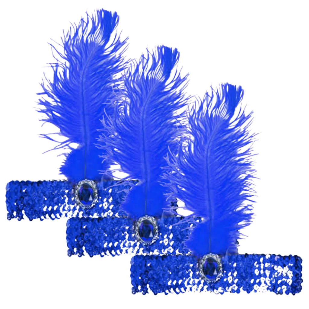 3x 1920s FLAPPER HEADBAND Headpiece Feather Sequin