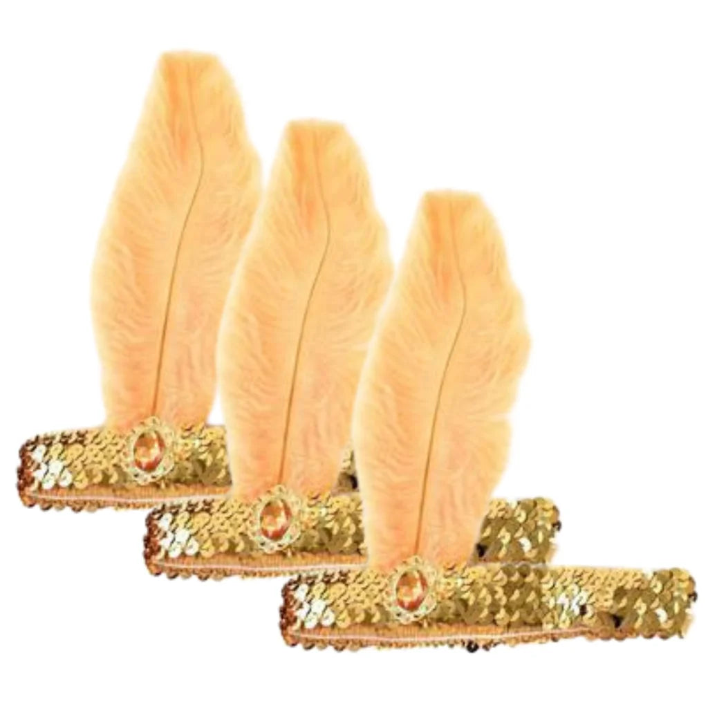 3x 1920s FLAPPER HEADBAND Headpiece Feather Sequin