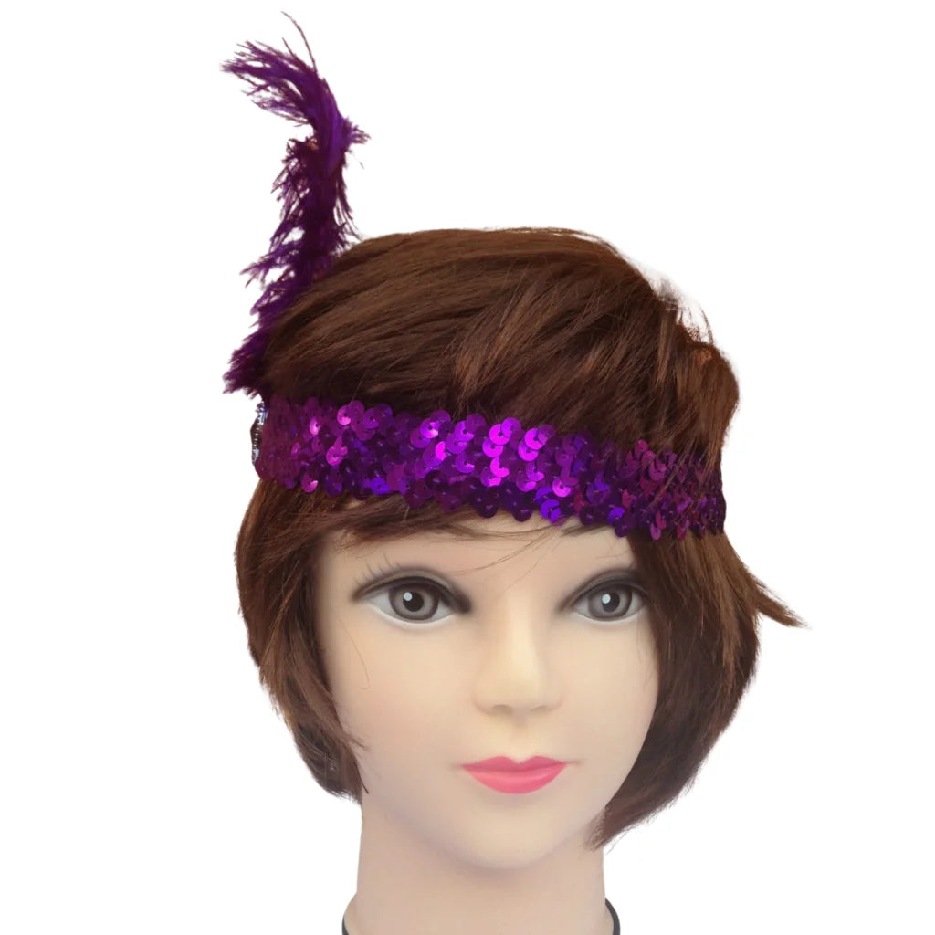 3x 1920s FLAPPER HEADBAND Headpiece Feather Sequin