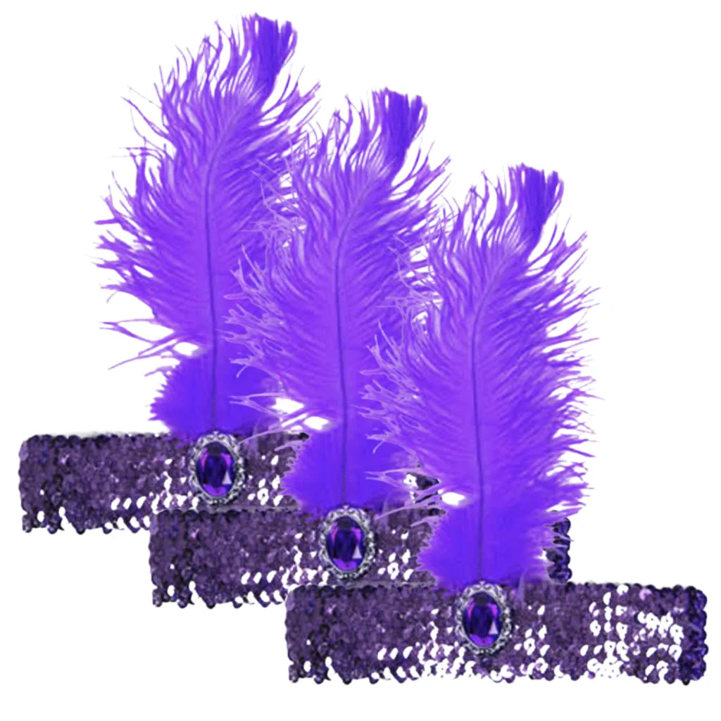 3x 1920s FLAPPER HEADBAND Headpiece Feather Sequin