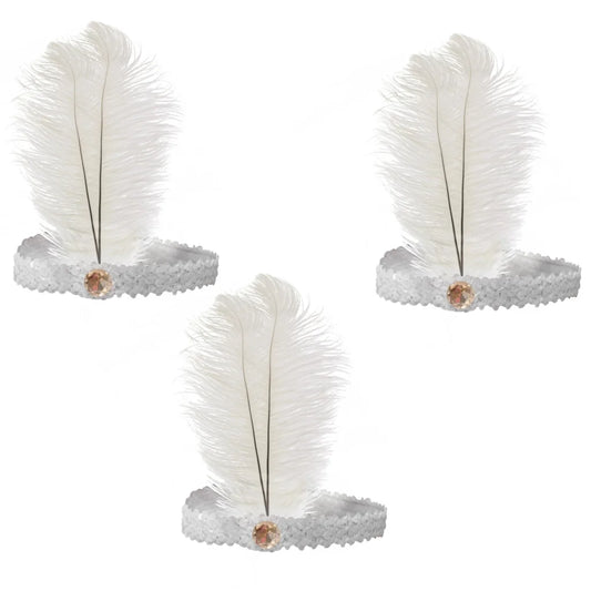 3x 1920s FLAPPER HEADBAND Headpiece Feather Sequin