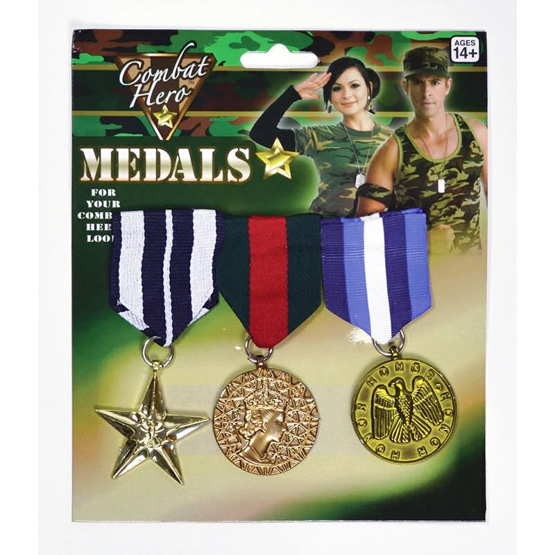 3x Army Solider Medals Combat Party Costume Halloween Fancy
