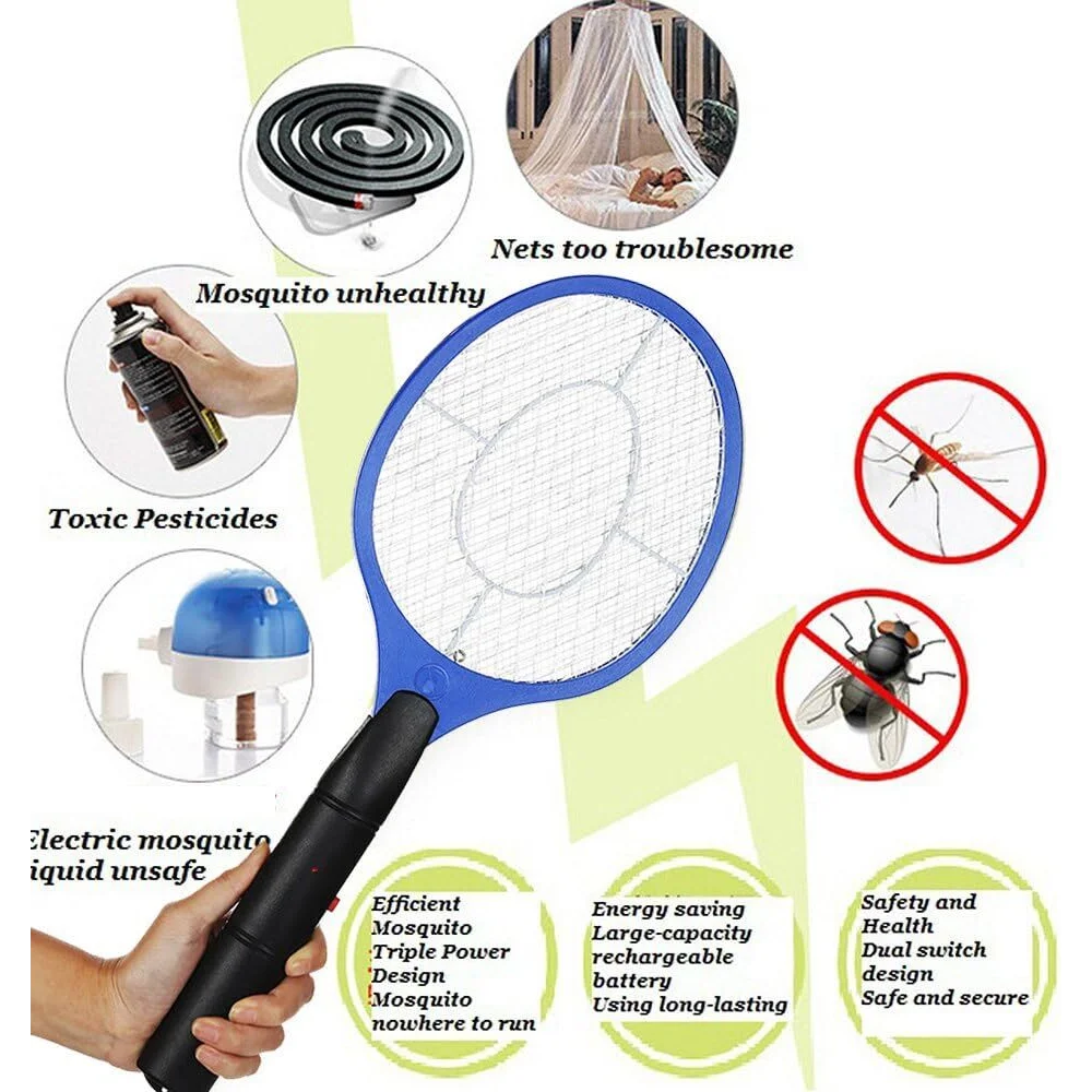 3x BUG ZAPPER RACKET Fly Mosquito Pest Swatter Net Racquet