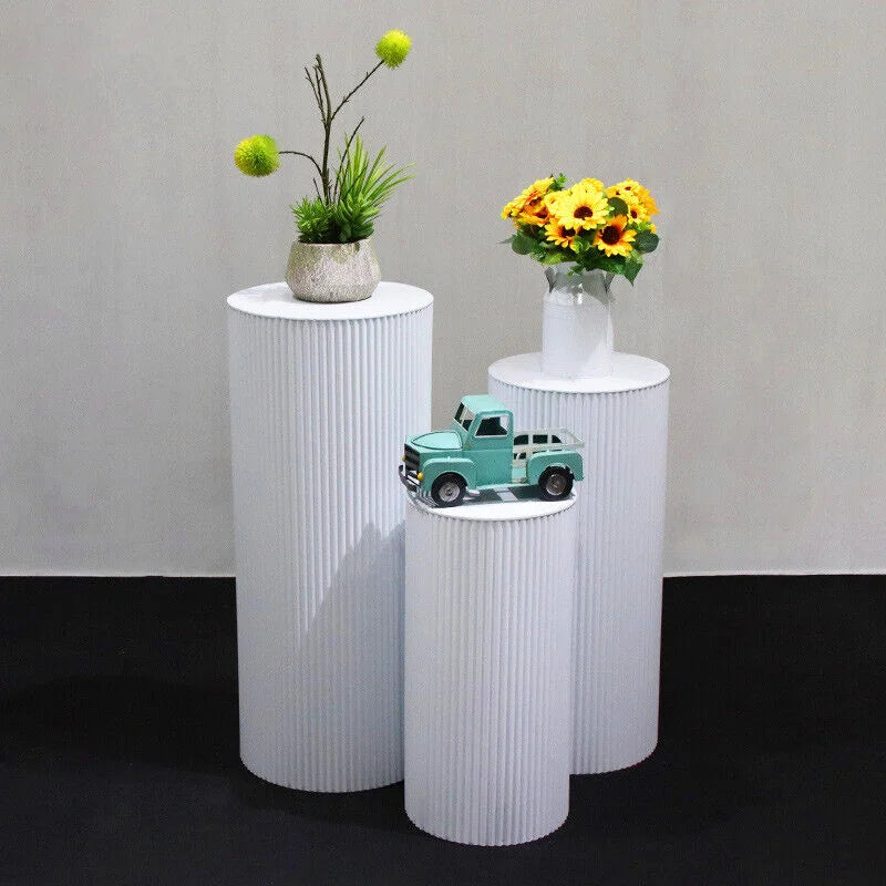 3x Metal Wedding Plinths Cylinder Pedestal Stand Ripple