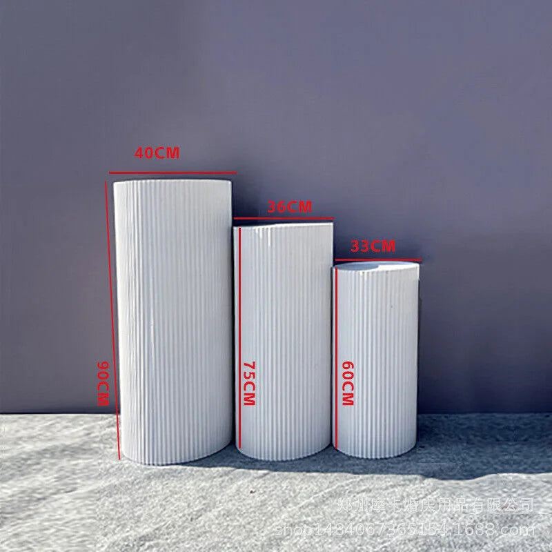 3x Metal Wedding Plinths Cylinder Pedestal Stand Ripple