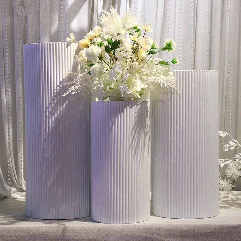 3x Metal Wedding Plinths Cylinder Pedestal Stand Ripple