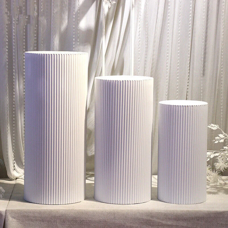 3x Metal Wedding Plinths Cylinder Pedestal Stand Ripple