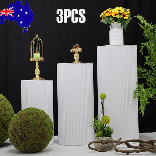3x Metal Wedding Plinths Cylinder Pedestal Stand Ripple