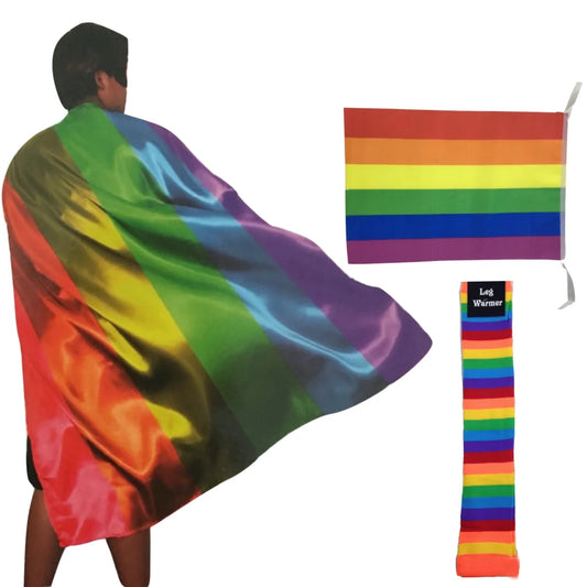 3x Set Rainbow Leg Warmers + Deluxe Cape + Bunting Flag