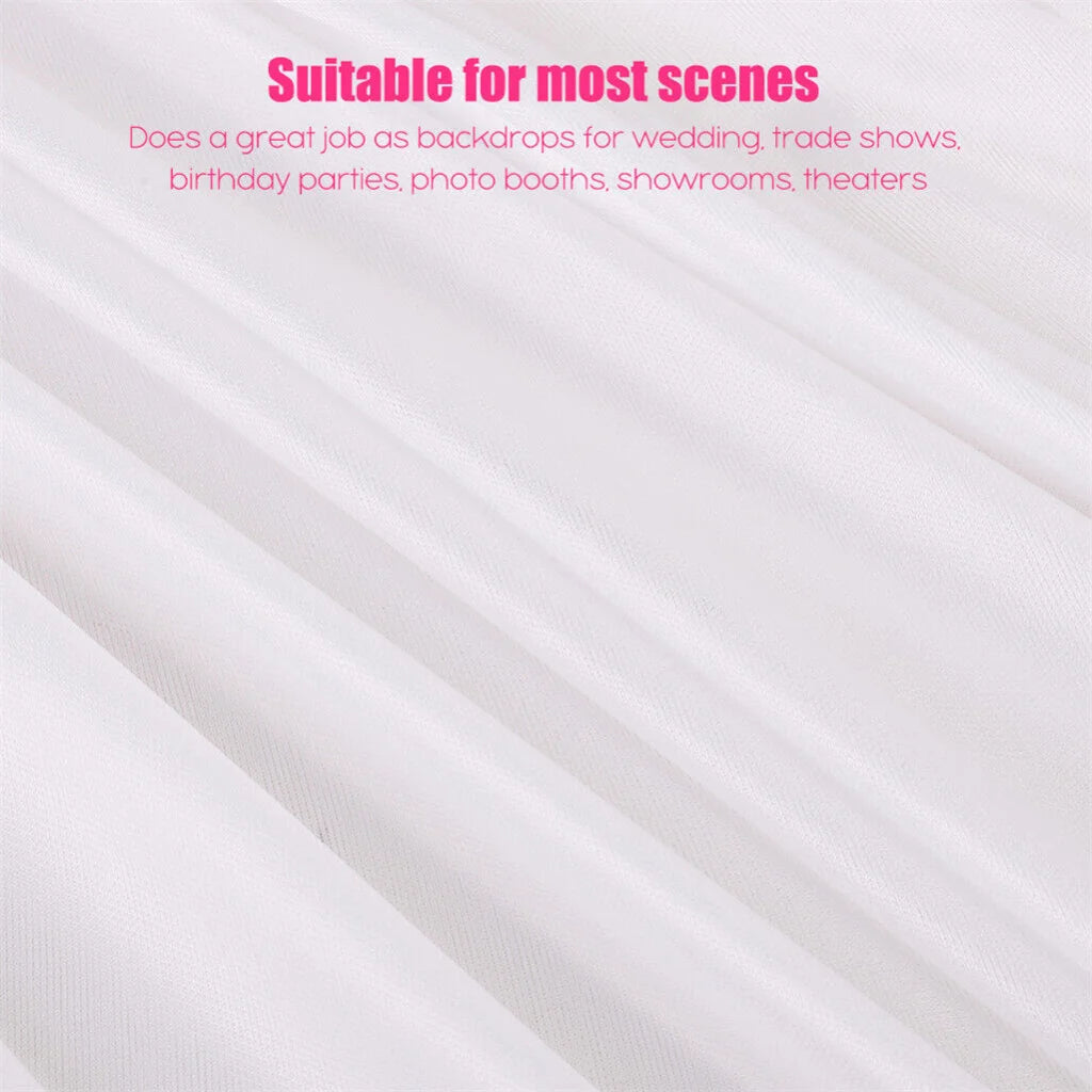 White 3x6m stage curtain backdrop with front fabric panel and stitched edging