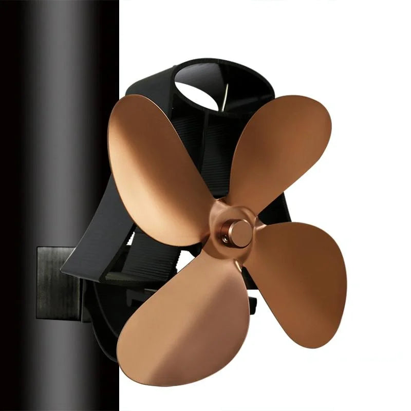 4-blade Heat Powered Fireplace Stove Fan - Aluminum - Black