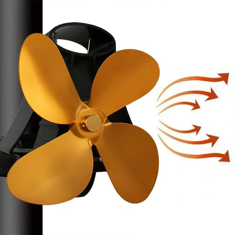 4 blade Heat Powered Fireplace Stove Fan aluminum gold