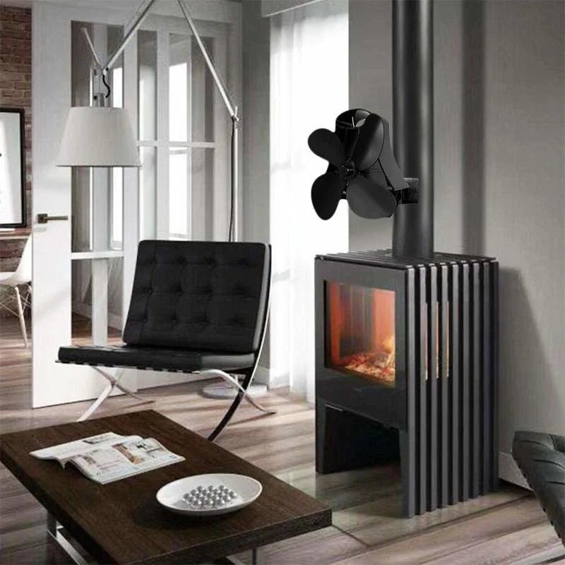 4-blade Heat Powered Fireplace Stove Fan - Aluminum - Grey