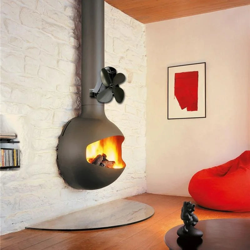 4-blade Heat Powered Fireplace Stove Fan - Aluminum - Grey
