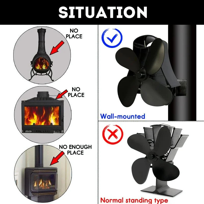 4-blade Heat Powered Fireplace Stove Fan - Aluminum - Grey