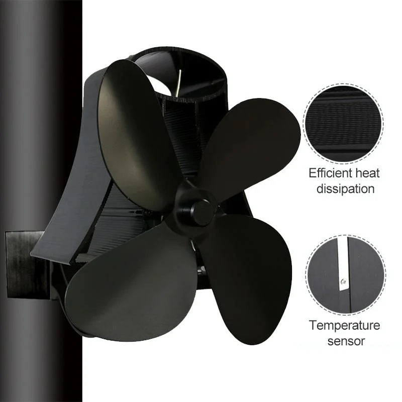 4-blade Heat Powered Fireplace Stove Fan - Aluminum